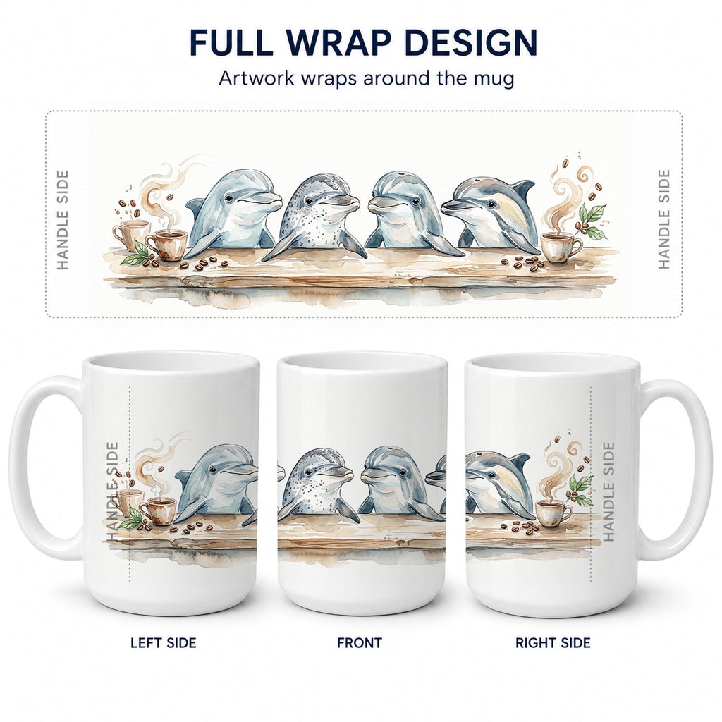 Dolphins Morning Coffee Ceramic Coffee Mug 15 oz Decorative Large C Handle Mug Cup for Tea, Cocoa Hot Chocolate