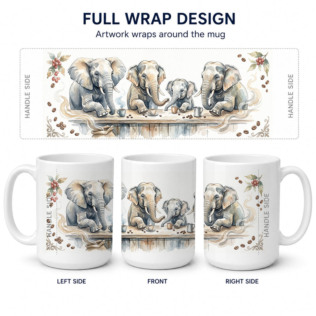 Elephants Morning Coffee Ceramic Coffee Mug 15 oz Decorative Large C Handle Mug Cup for Tea, Cocoa Hot Chocolate