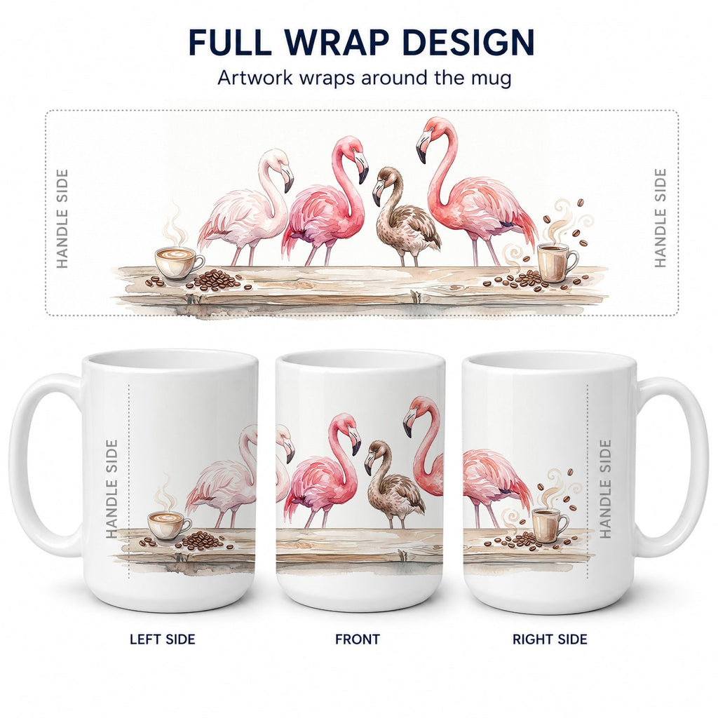 Flamingos Morning Coffee Ceramic Coffee Mug 15 oz Decorative Large C Handle Mug Cup for Tea, Cocoa Hot Chocolate