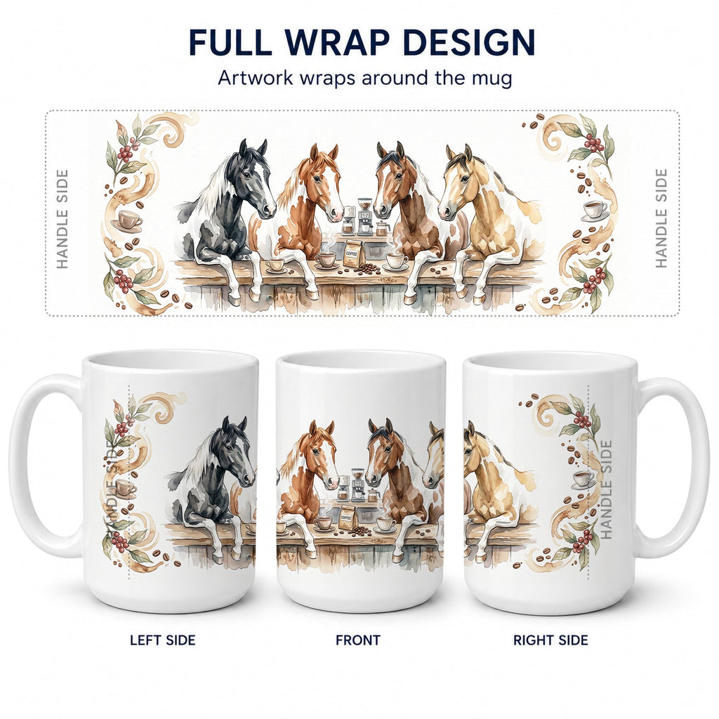 Paint Horses Morning Coffee Ceramic Coffee Mug 15 oz Decorative Large C Handle Mug Cup for Tea, Cocoa Hot Chocolate