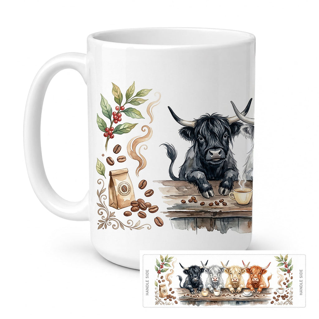 Highland Cattle Cow Morning Coffee Ceramic Coffee Mug 15 oz Decorative Large C Handle Mug Cup for Tea, Cocoa Hot Chocolate