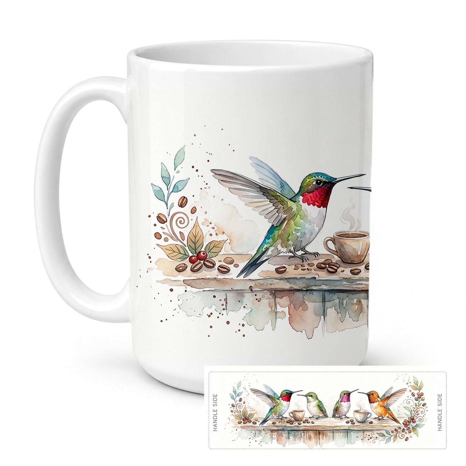 Hummingbirds Morning Coffee Ceramic Coffee Mug 15 oz Decorative Large C Handle Mug Cup for Tea, Cocoa Hot Chocolate