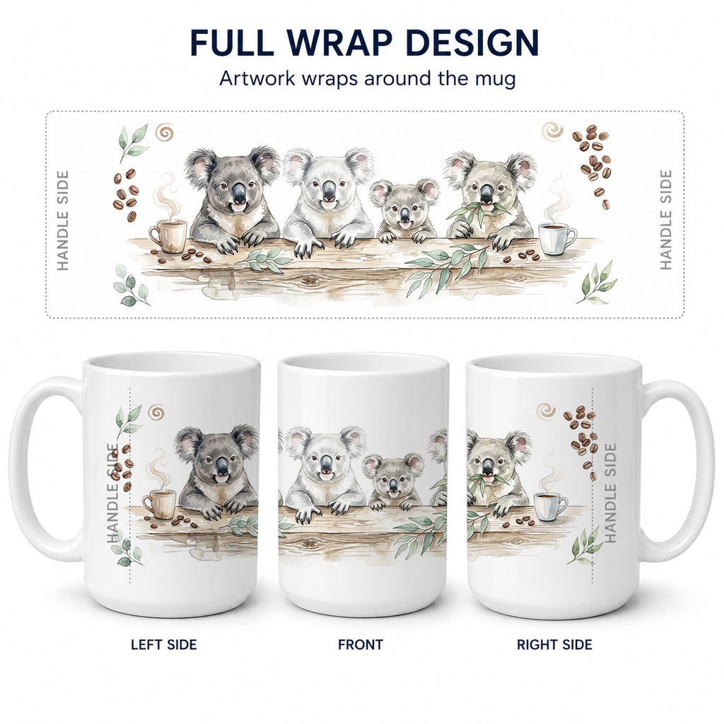 Koalas Morning Coffee Ceramic Coffee Mug 15 oz Decorative Large C Handle Mug Cup for Tea, Cocoa Hot Chocolate