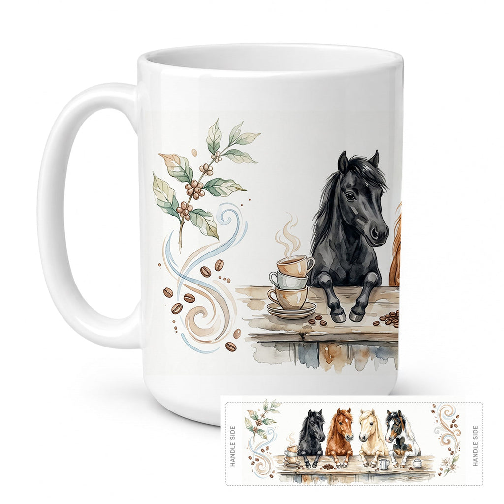 Miniature Horses Morning Coffee Ceramic Coffee Mug 15 oz Decorative Large C Handle Mug Cup for Tea, Cocoa Hot Chocolate