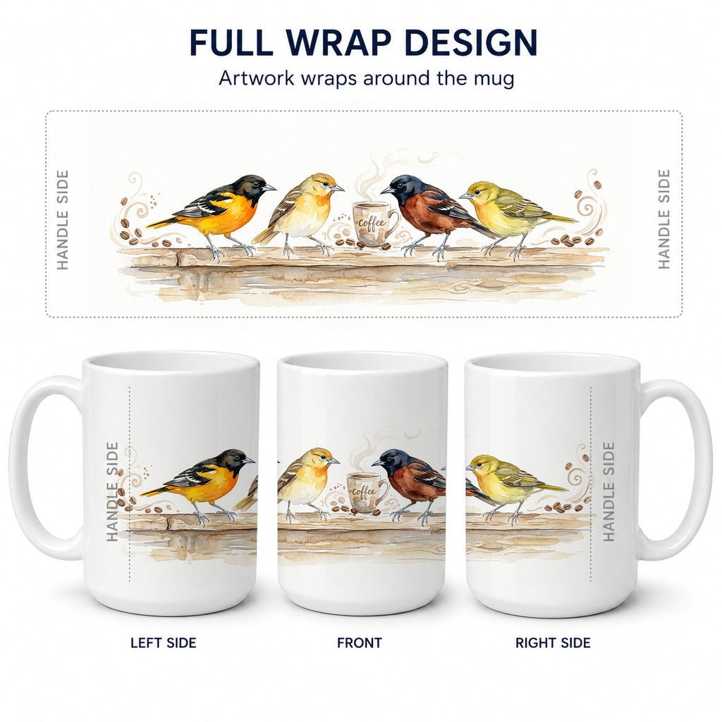 Orioles Morning Coffee Ceramic Coffee Mug 15 oz Decorative Large C Handle Mug Cup for Tea, Cocoa Hot Chocolate