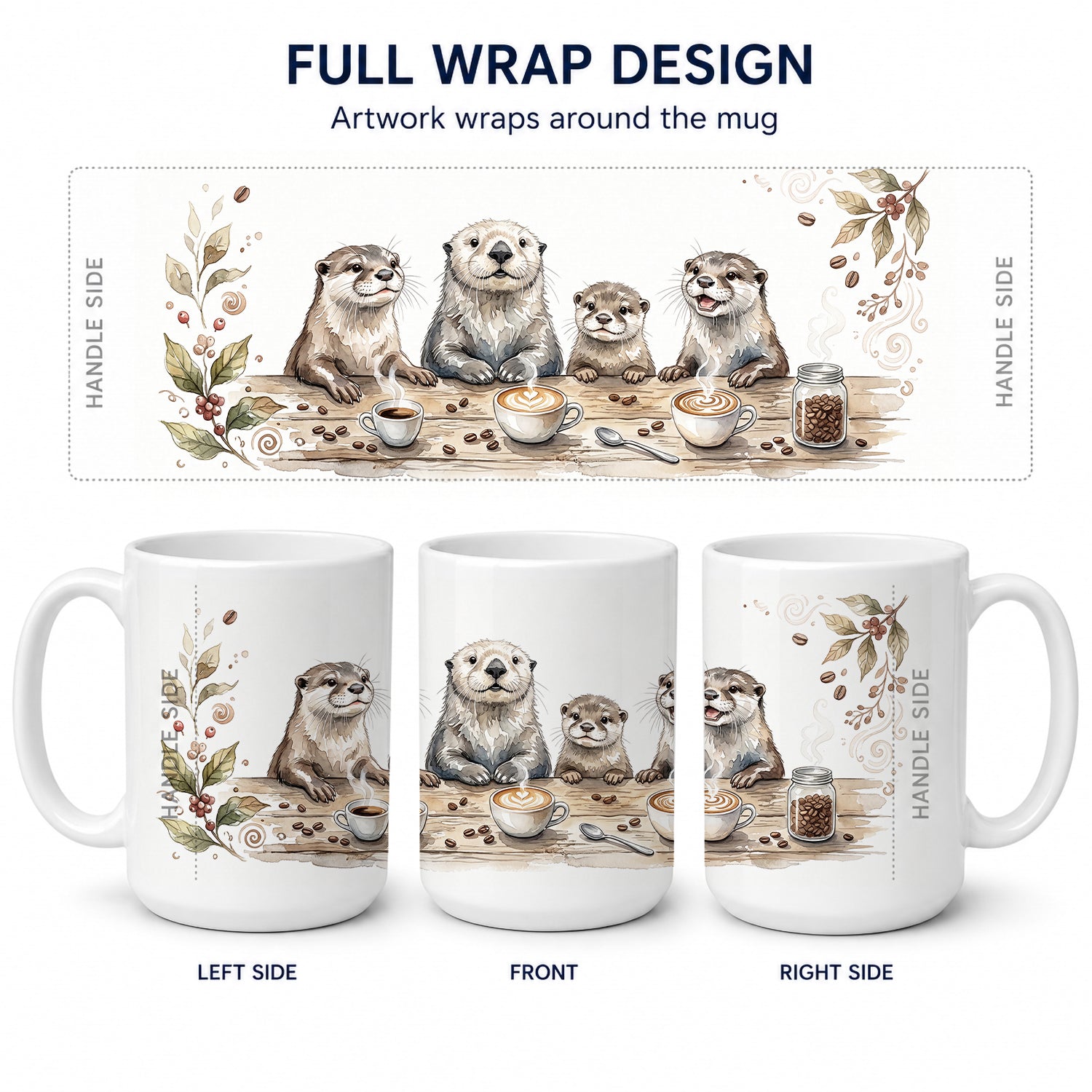 Otters Morning Coffee Ceramic Coffee Mug 15 oz Decorative Large C Handle Mug Cup for Tea, Cocoa Hot Chocolate