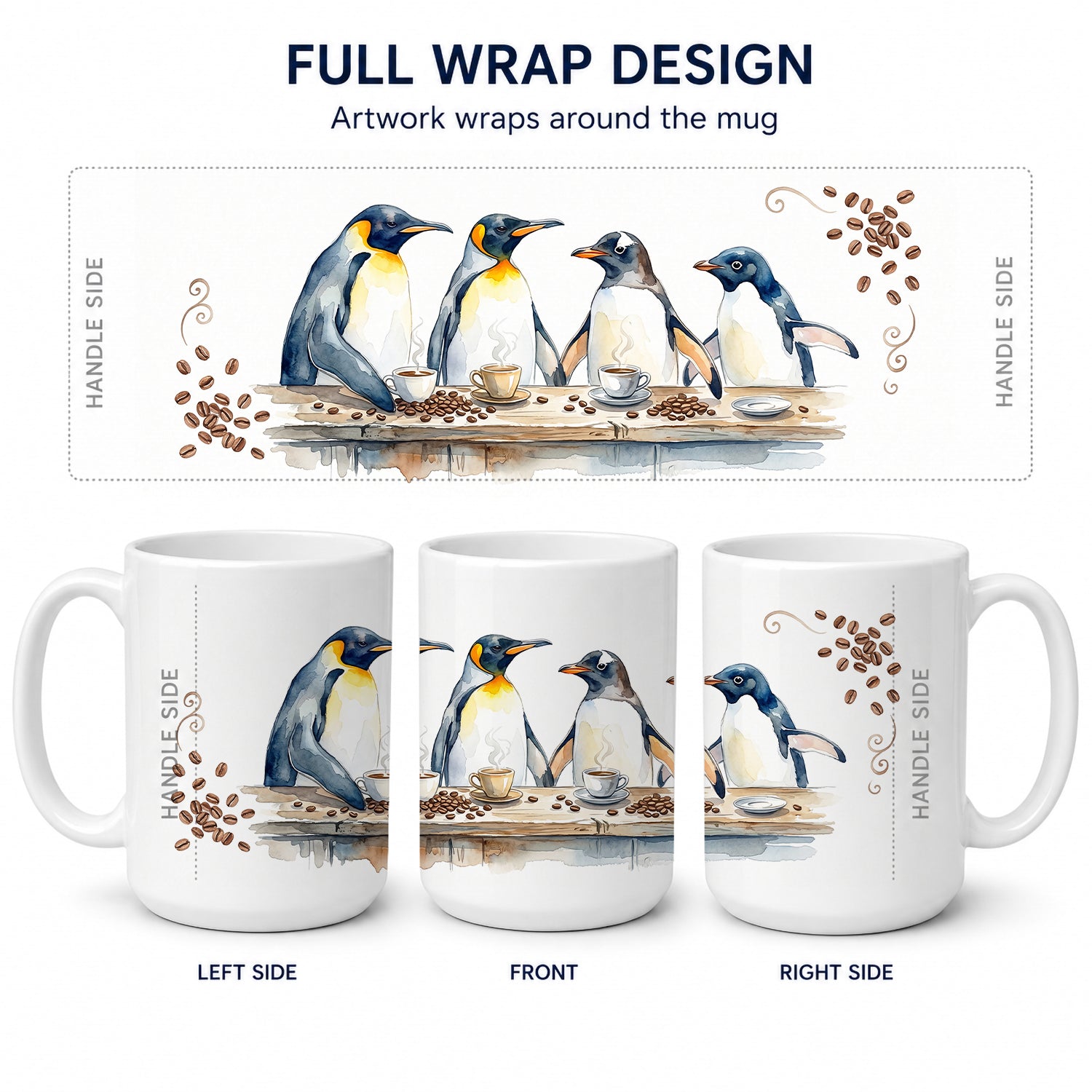 Penguins Morning Coffee Ceramic Coffee Mug 15 oz Decorative Large C Handle Mug Cup for Tea, Cocoa Hot Chocolate