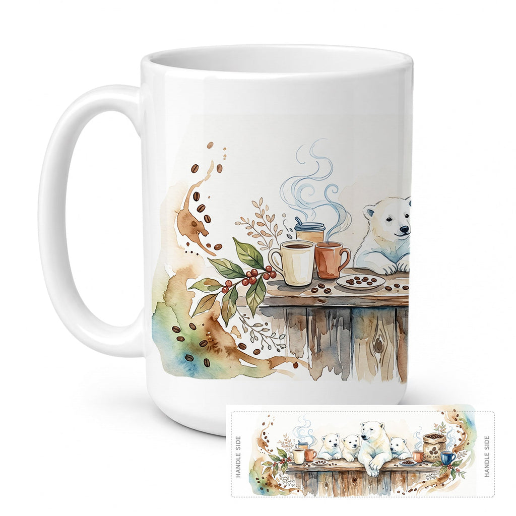 Polar Bears Morning Coffee Ceramic Coffee Mug 15 oz Decorative Large C Handle Mug Cup for Tea, Cocoa Hot Chocolate