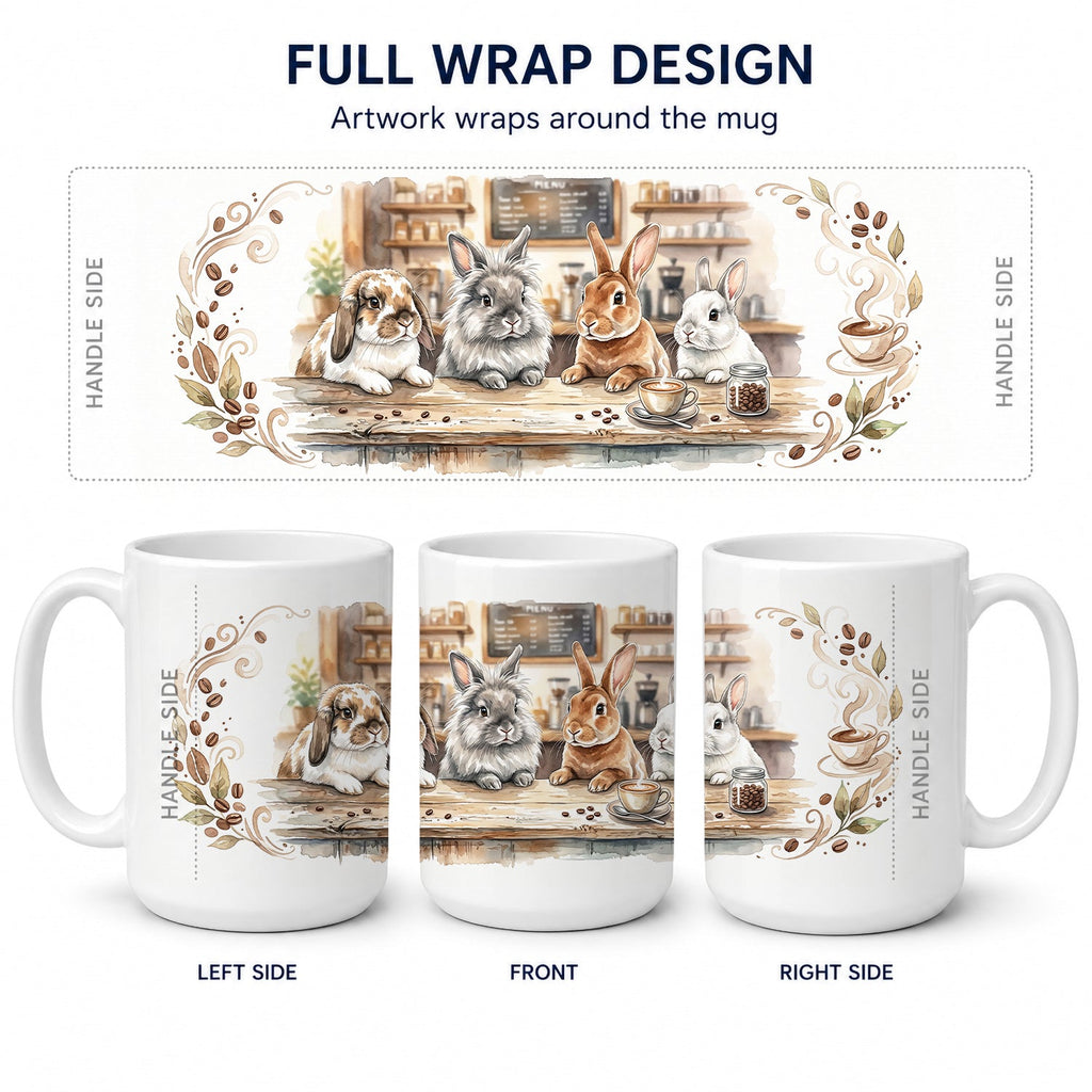 Rabbits Morning Coffee Ceramic Coffee Mug 15 oz Decorative Large C Handle Mug Cup for Tea, Cocoa Hot Chocolate