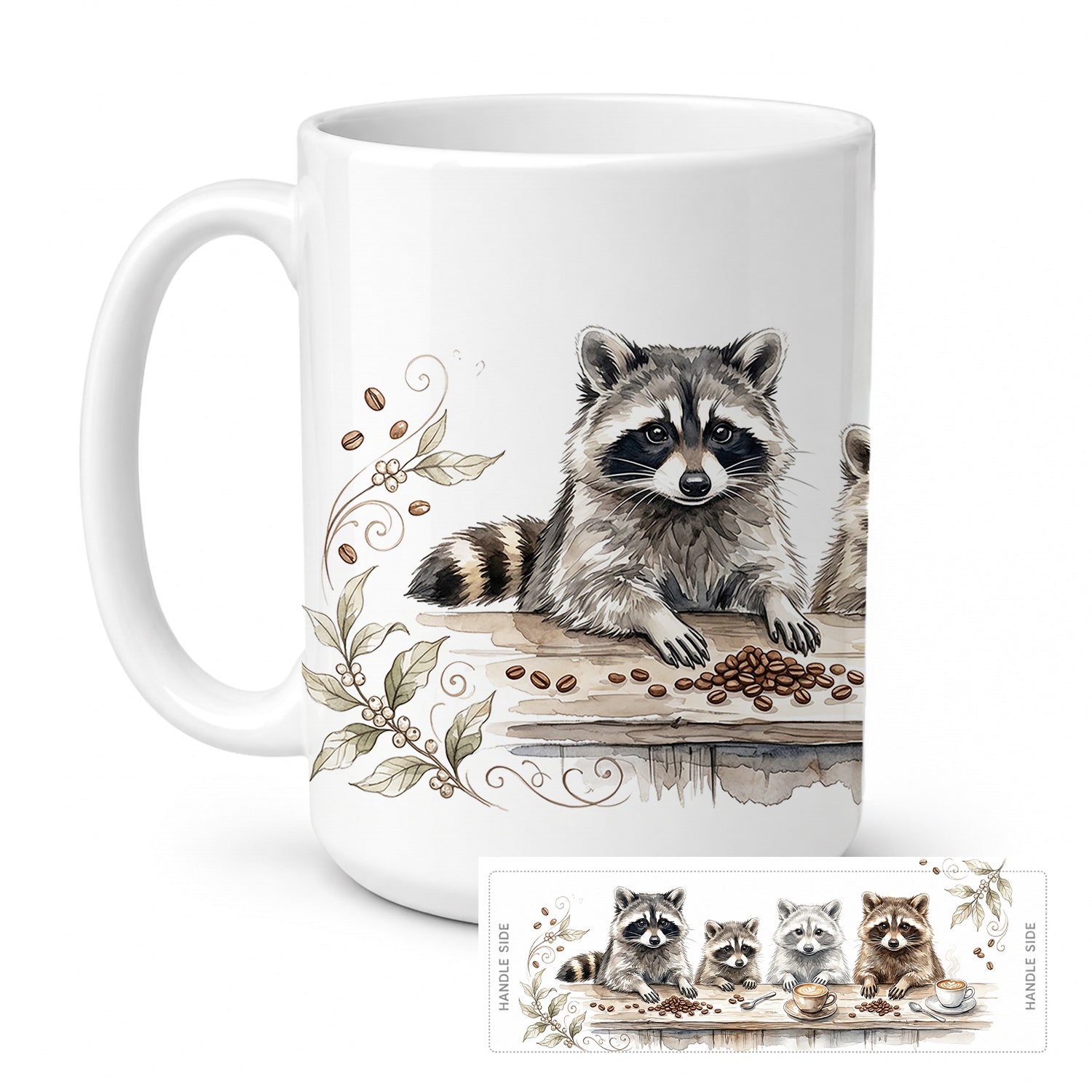 Raccoons Morning Coffee Ceramic Coffee Mug 15 oz Decorative Large C Handle Mug Cup for Tea, Cocoa Hot Chocolate