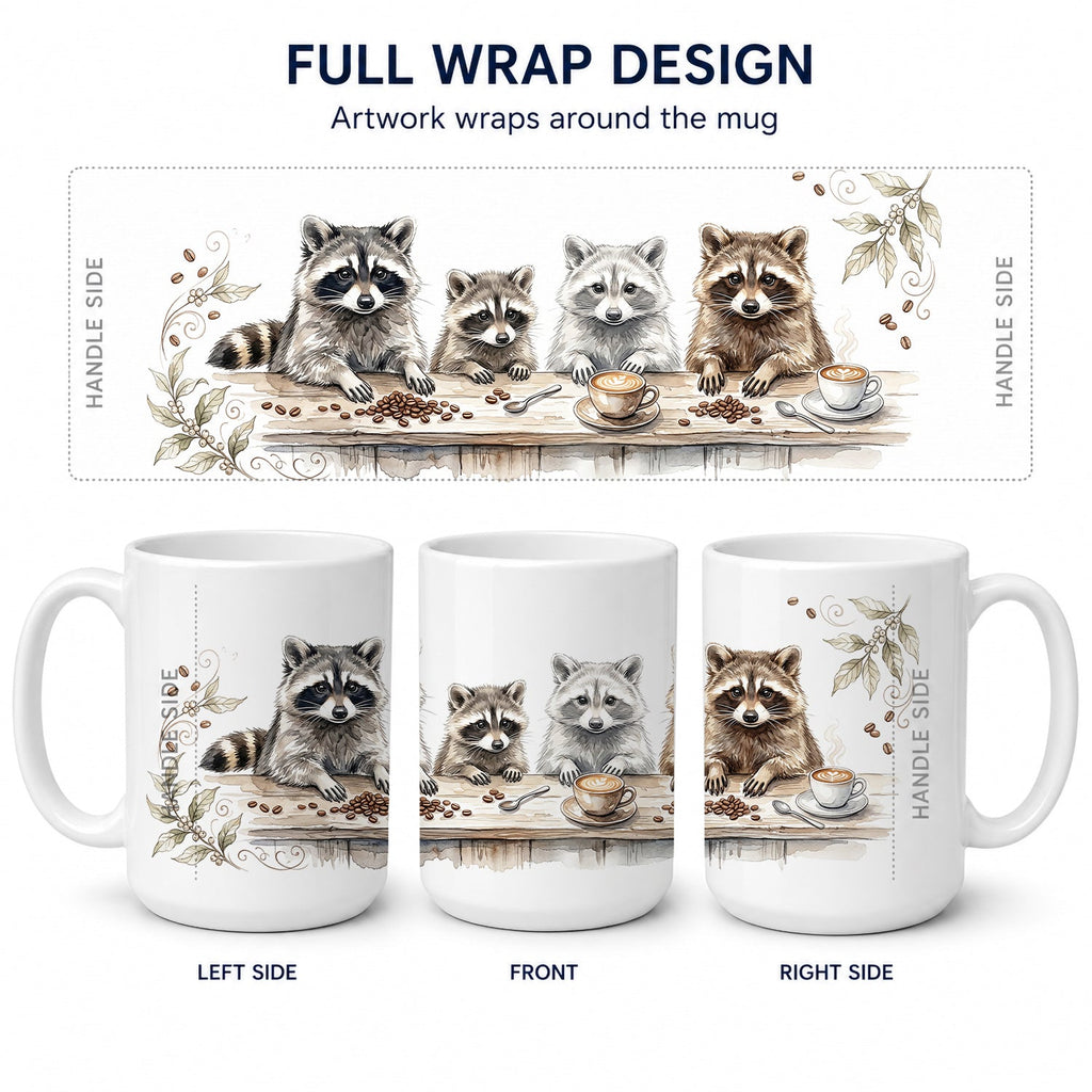 Raccoons Morning Coffee Ceramic Coffee Mug 15 oz Decorative Large C Handle Mug Cup for Tea, Cocoa Hot Chocolate