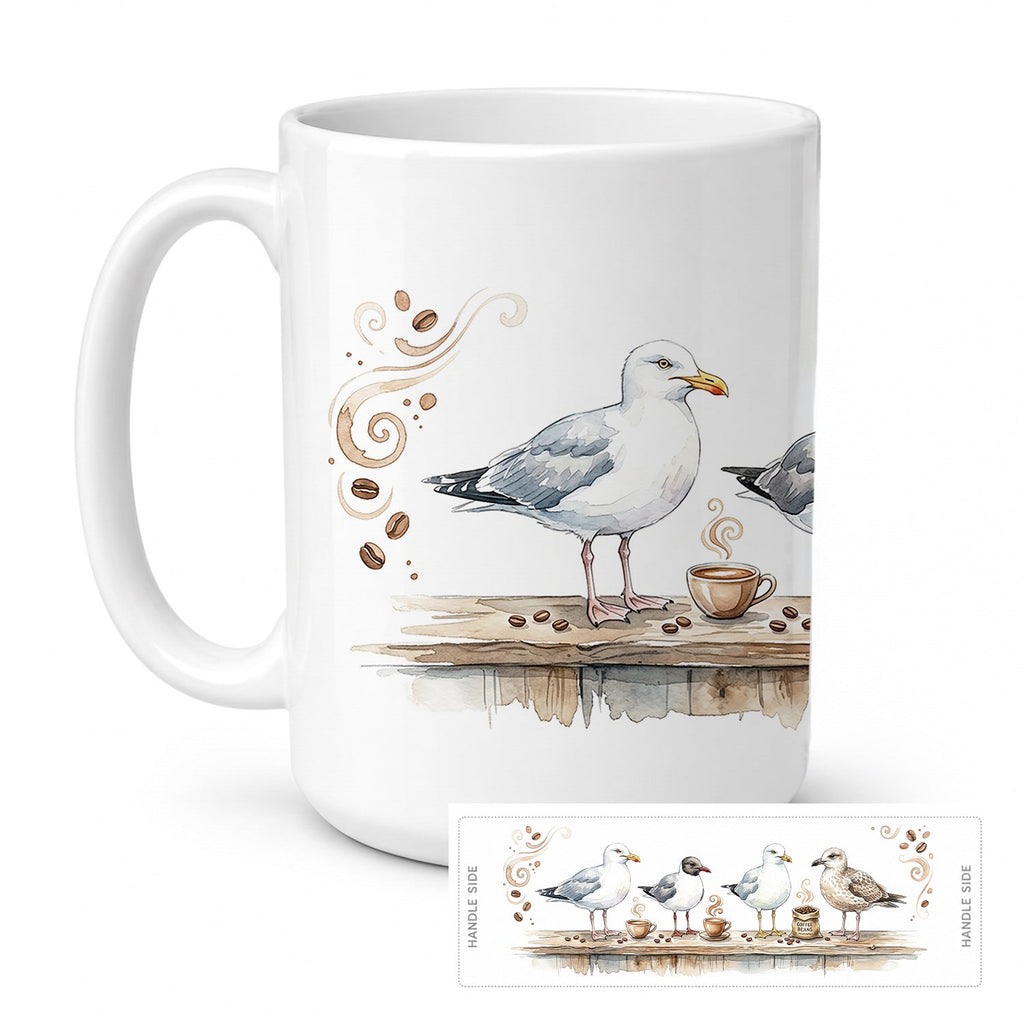 Seagulls Morning Coffee Ceramic Coffee Mug 15 oz Decorative Large C Handle Mug Cup for Tea, Cocoa Hot Chocolate