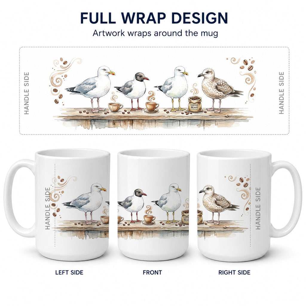 Seagulls Morning Coffee Ceramic Coffee Mug 15 oz Decorative Large C Handle Mug Cup for Tea, Cocoa Hot Chocolate