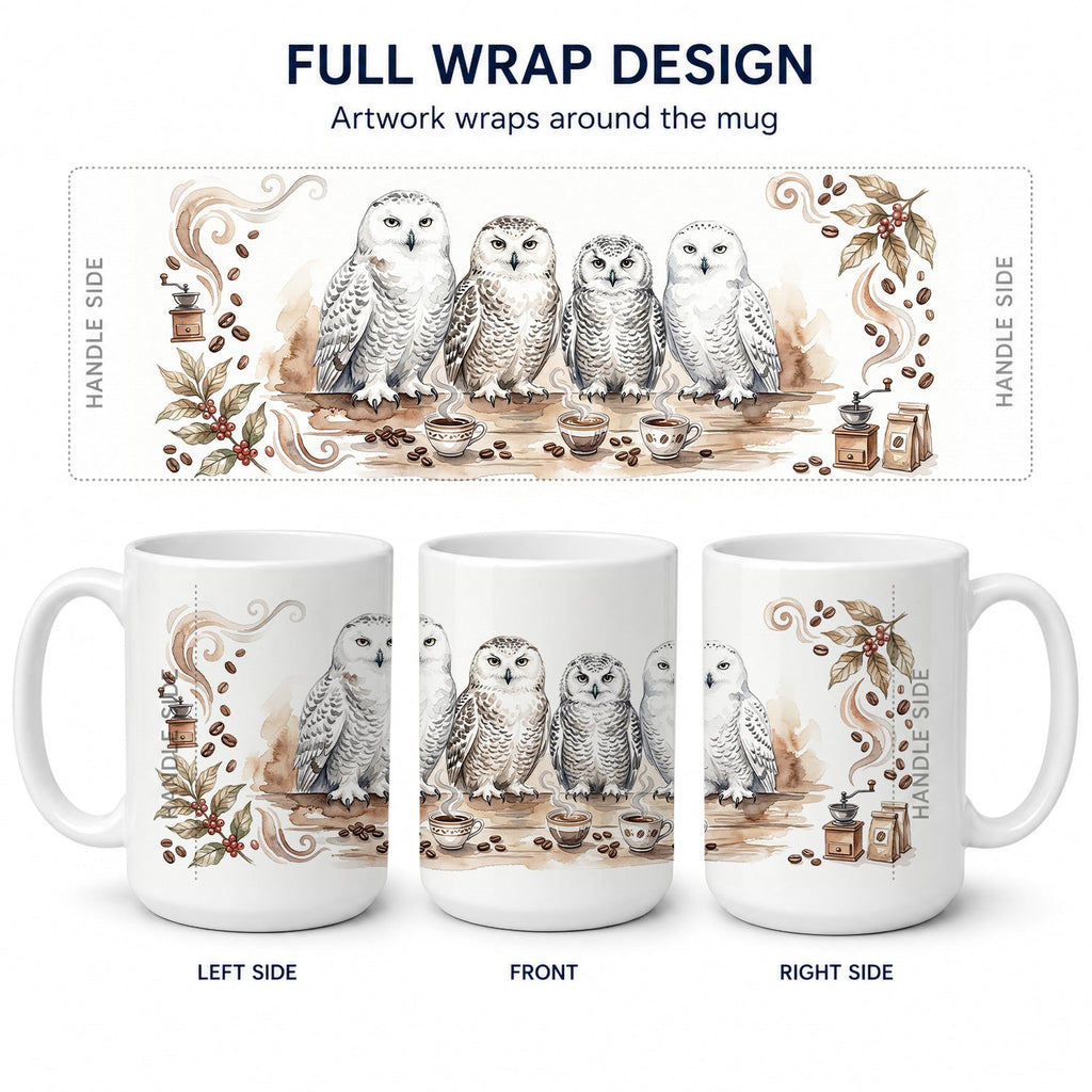 Snowy Owls Morning Coffee Ceramic Coffee Mug 15 oz Decorative Large C Handle Mug Cup for Tea, Cocoa Hot Chocolate
