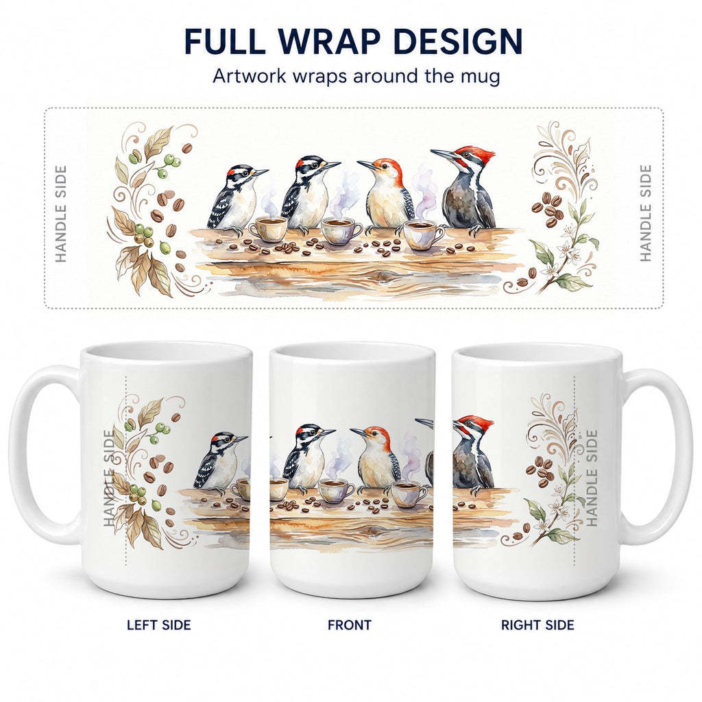 Woodpeckers Morning Coffee Ceramic Coffee Mug 15 oz Decorative Large C Handle Mug Cup for Tea, Cocoa Hot Chocolate