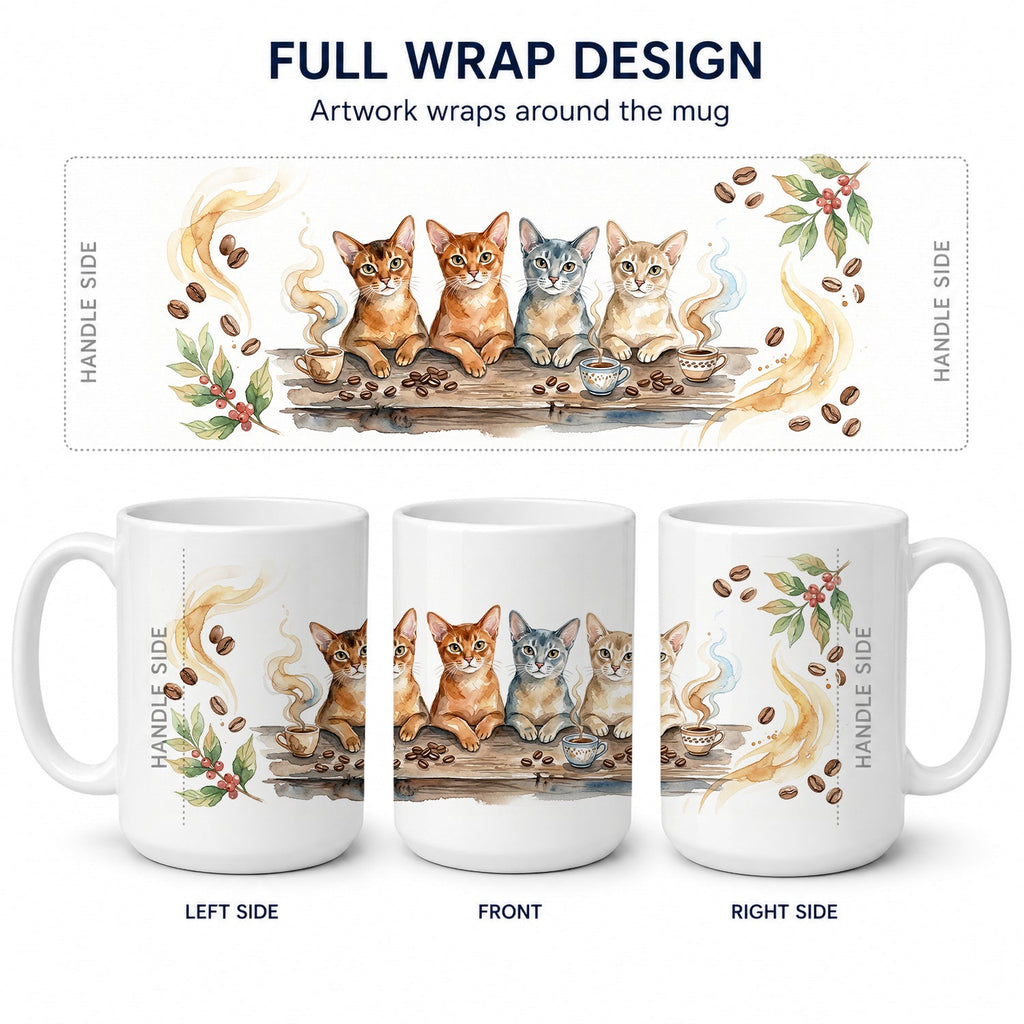 Abyssinian Cats Morning Coffee Ceramic Coffee Mug 15 oz Decorative Large C Handle Mug Cup for Tea, Cocoa Hot Chocolate