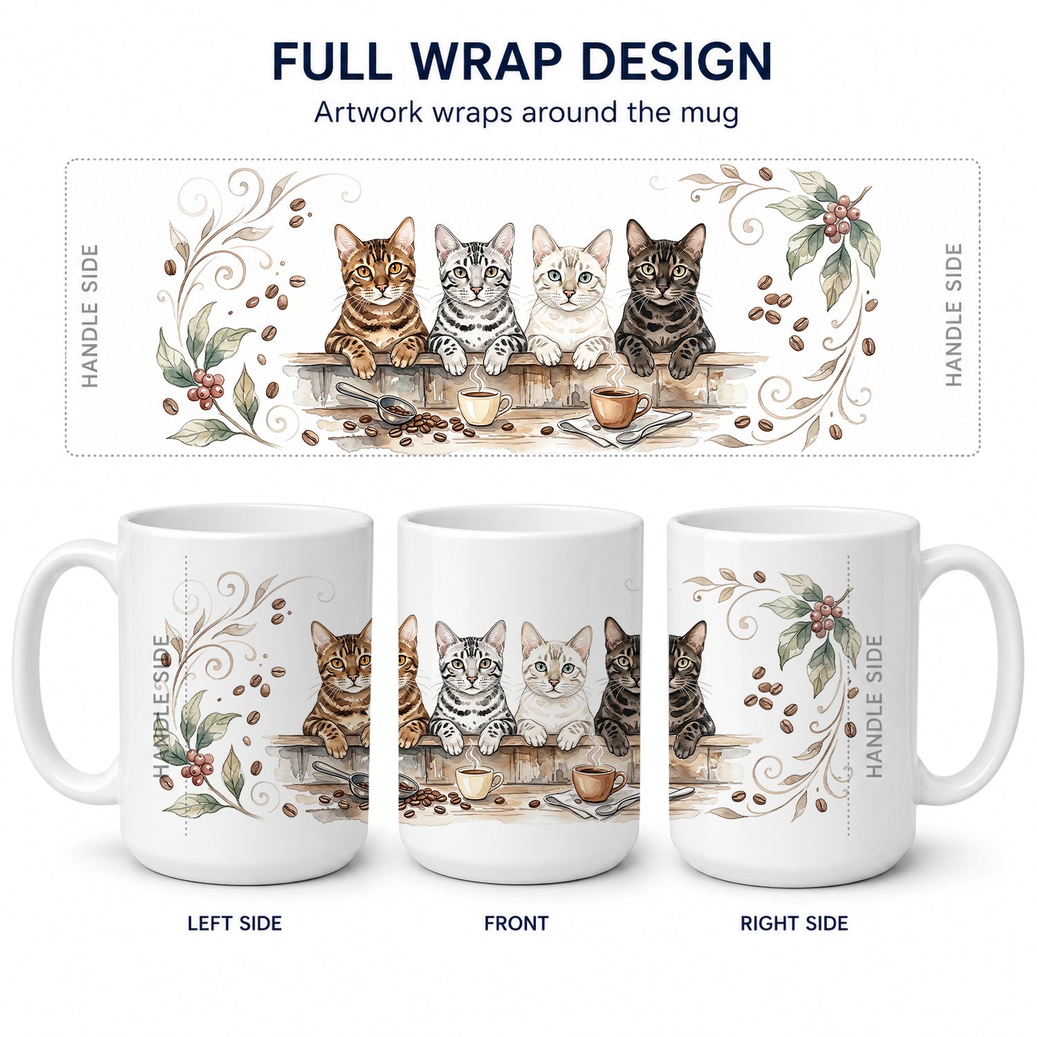Bengal Cats Morning Coffee Ceramic Coffee Mug 15 oz Decorative Large C Handle Mug Cup for Tea, Cocoa Hot Chocolate