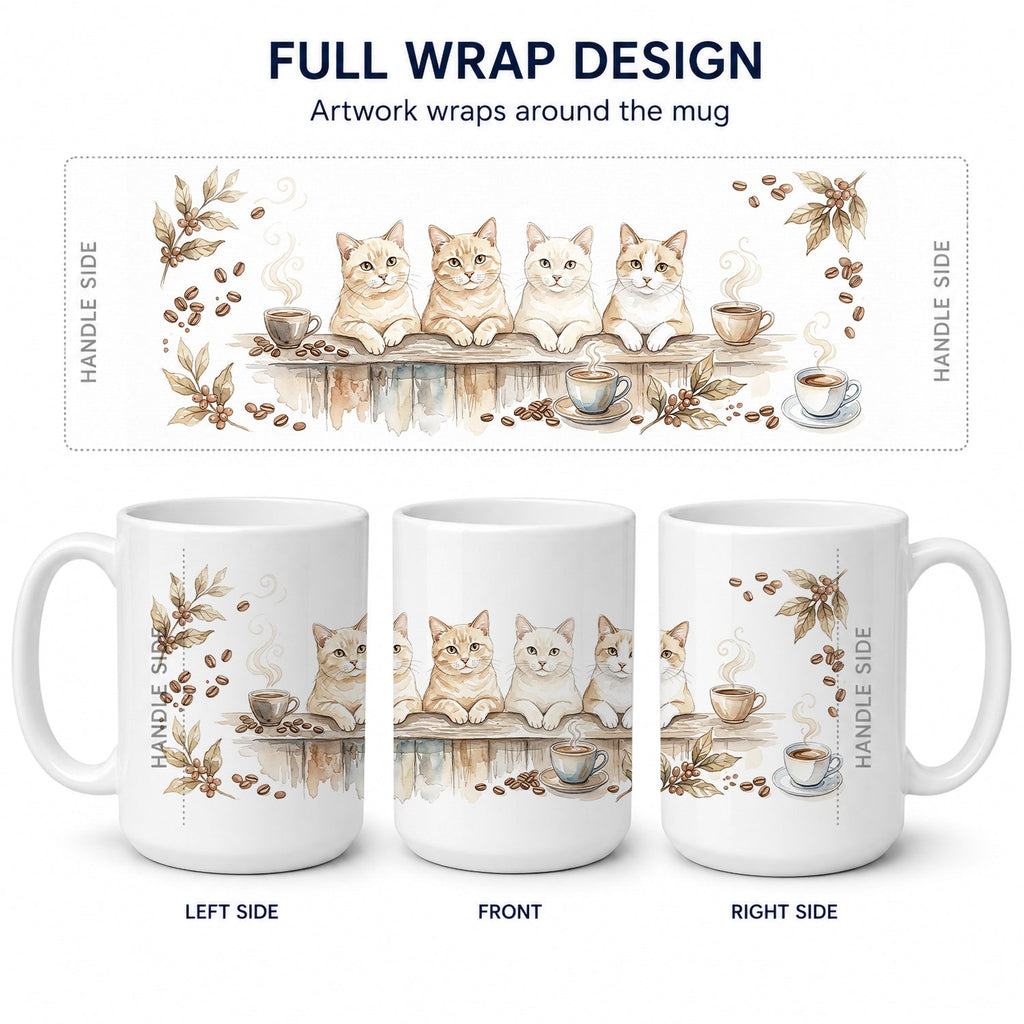 Cream Cats Morning Coffee Ceramic Coffee Mug 15 oz Decorative Large C Handle Mug Cup for Tea, Cocoa Hot Chocolate