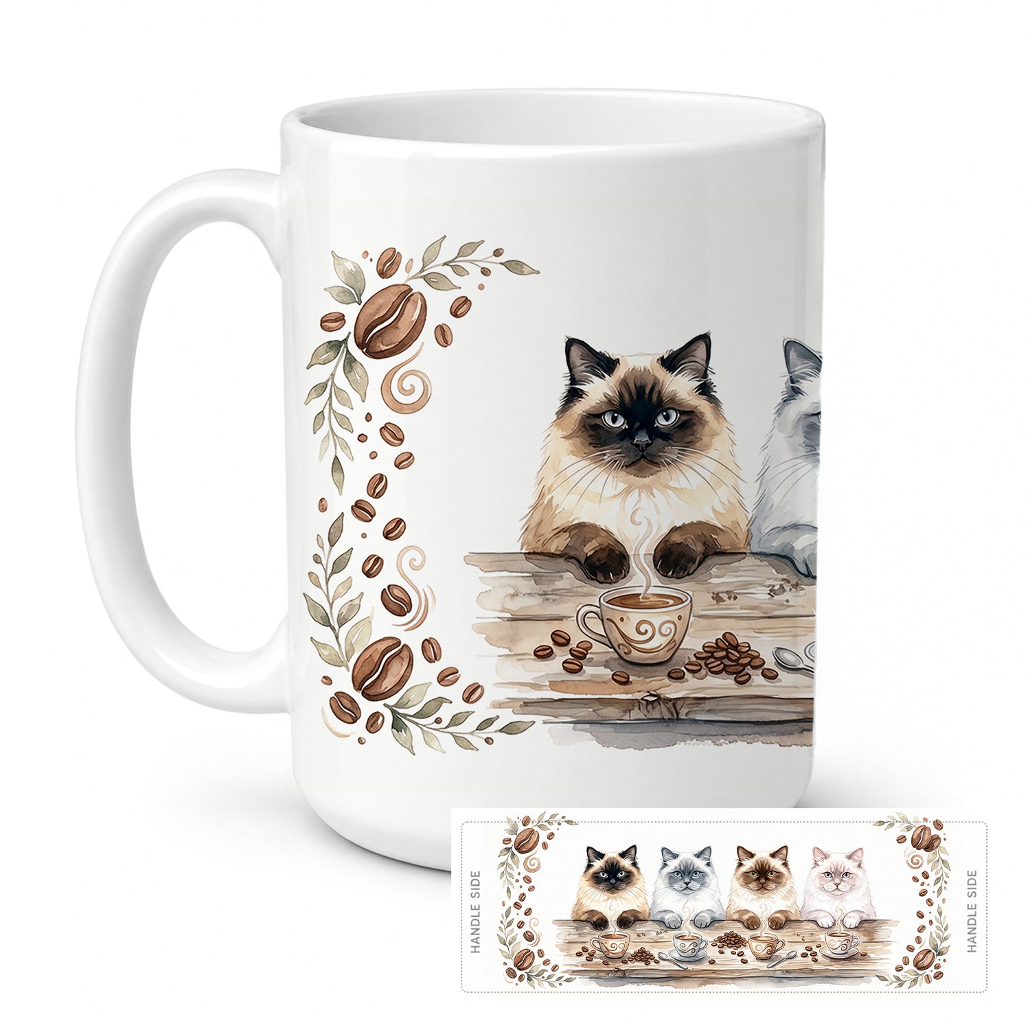 Himalayan Cats Morning Coffee Ceramic Coffee Mug 15 oz Decorative Large C Handle Mug Cup for Tea, Cocoa Hot Chocolate