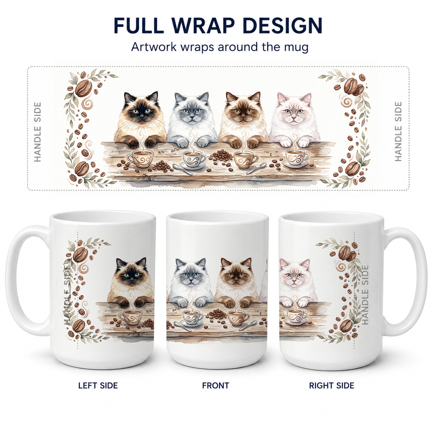 Himalayan Cats Morning Coffee Ceramic Coffee Mug 15 oz Decorative Large C Handle Mug Cup for Tea, Cocoa Hot Chocolate