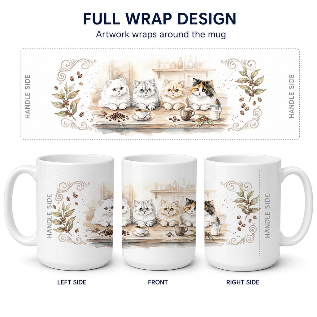 Persian Cats Morning Coffee Ceramic Coffee Mug 15 oz Decorative Large C Handle Mug Cup for Tea, Cocoa Hot Chocolate
