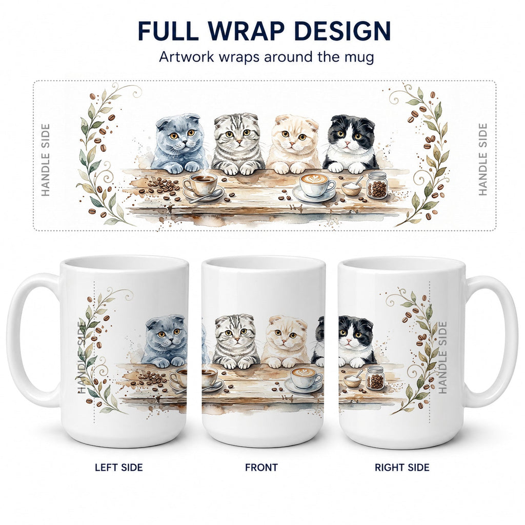 Scottish Fold Cats Morning Coffee Ceramic Coffee Mug 15 oz Decorative Large C Handle Mug Cup for Tea, Cocoa Hot Chocolate