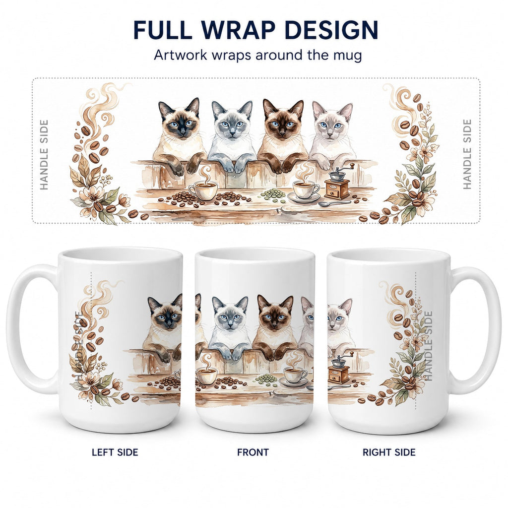 Siamese Cats Morning Coffee Ceramic Coffee Mug 15 oz Decorative Large C Handle Mug Cup for Tea, Cocoa Hot Chocolate
