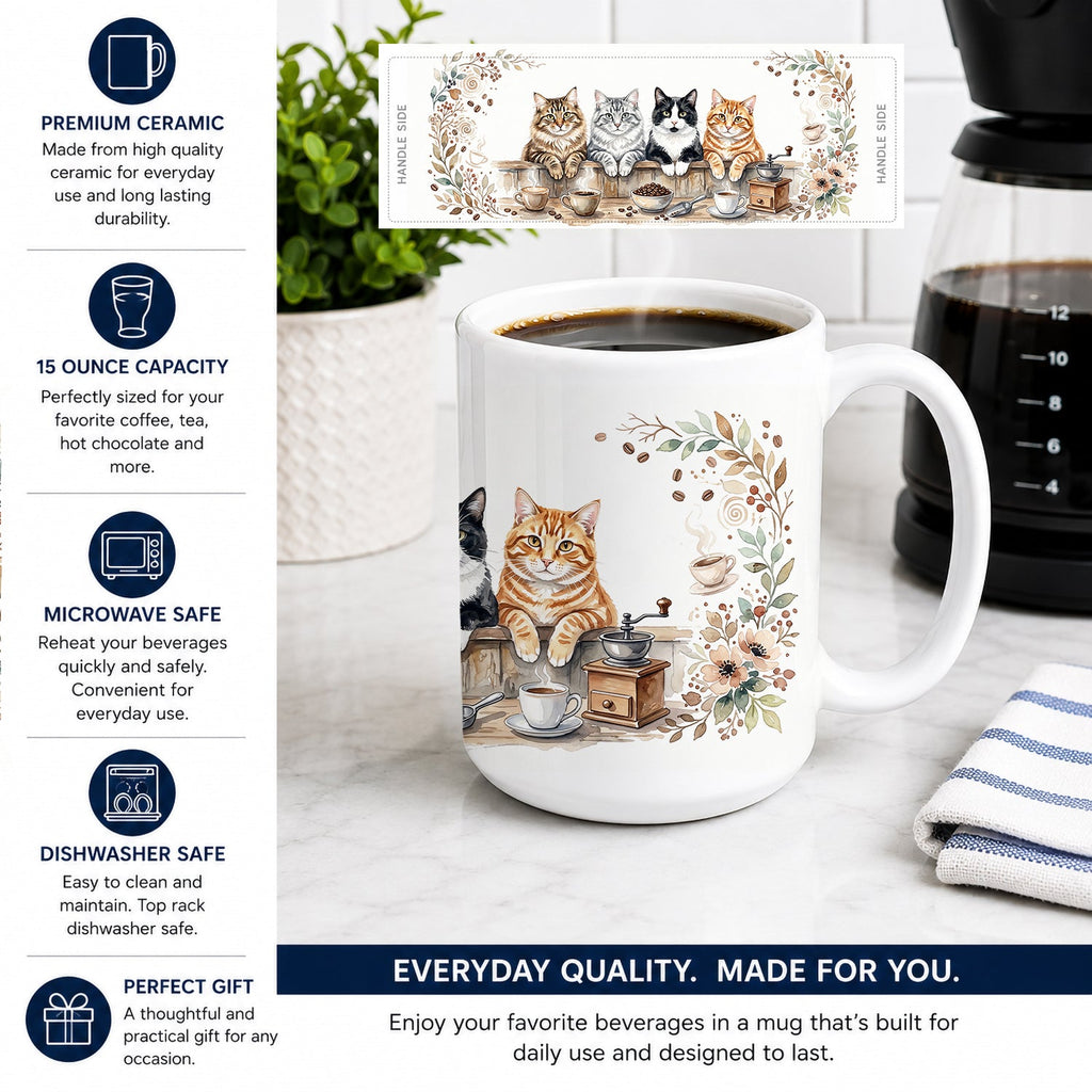 Siberian Cats Morning Coffee Ceramic Coffee Mug 15 oz Decorative Large C Handle Mug Cup for Tea, Cocoa Hot Chocolate