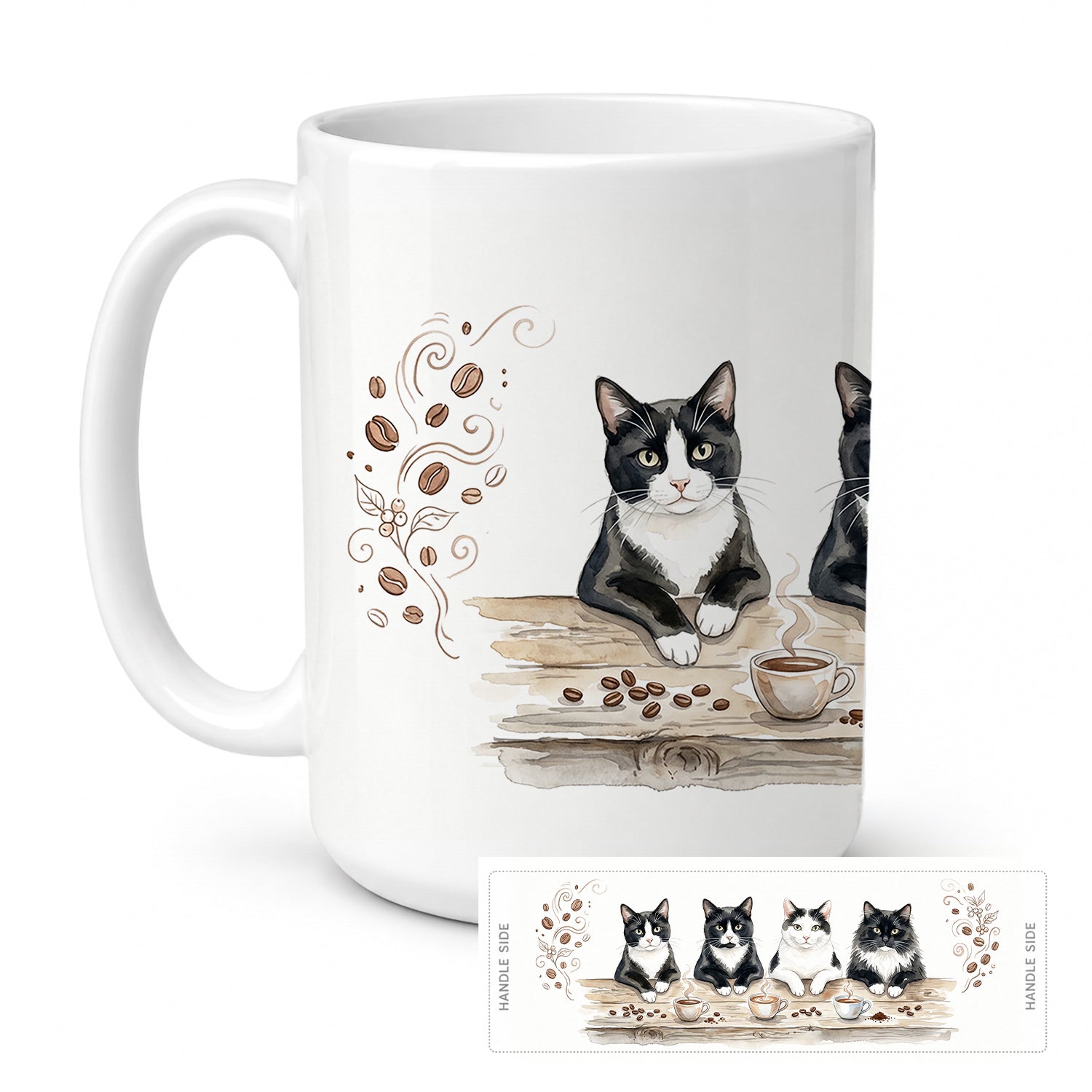 Tuxedo Cats Morning Coffee Ceramic Coffee Mug 15 oz Decorative Large C Handle Mug Cup for Tea, Cocoa Hot Chocolate