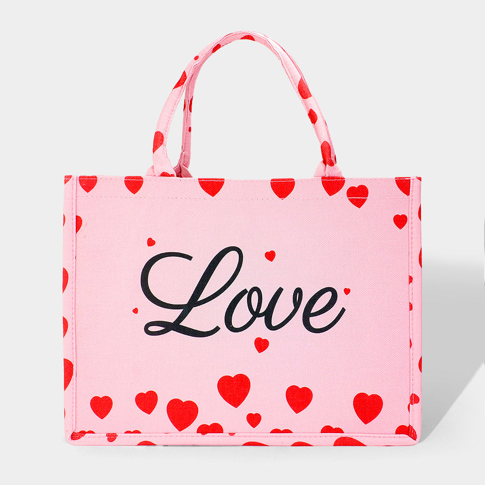 LOVE Message Heart Printed Tote Bag