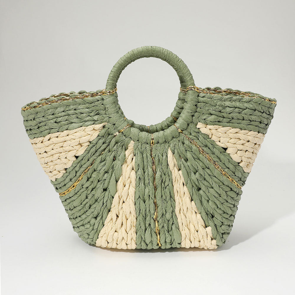 Woven Raffia Round Handle Tote Bag