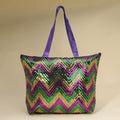 Mardi Gras Sequin Chevron Shoulder Tote Bag