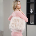 Fluffy Fuzzy Faux Fur Pearl Strap Shoulder Bag