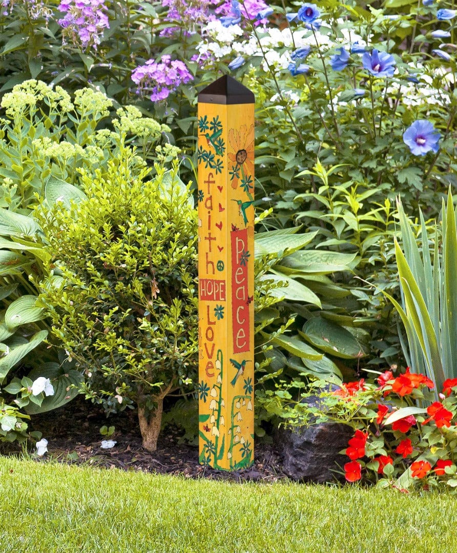 Faith Hope Love Art Pole 40 Inches Tall Painted Peace
