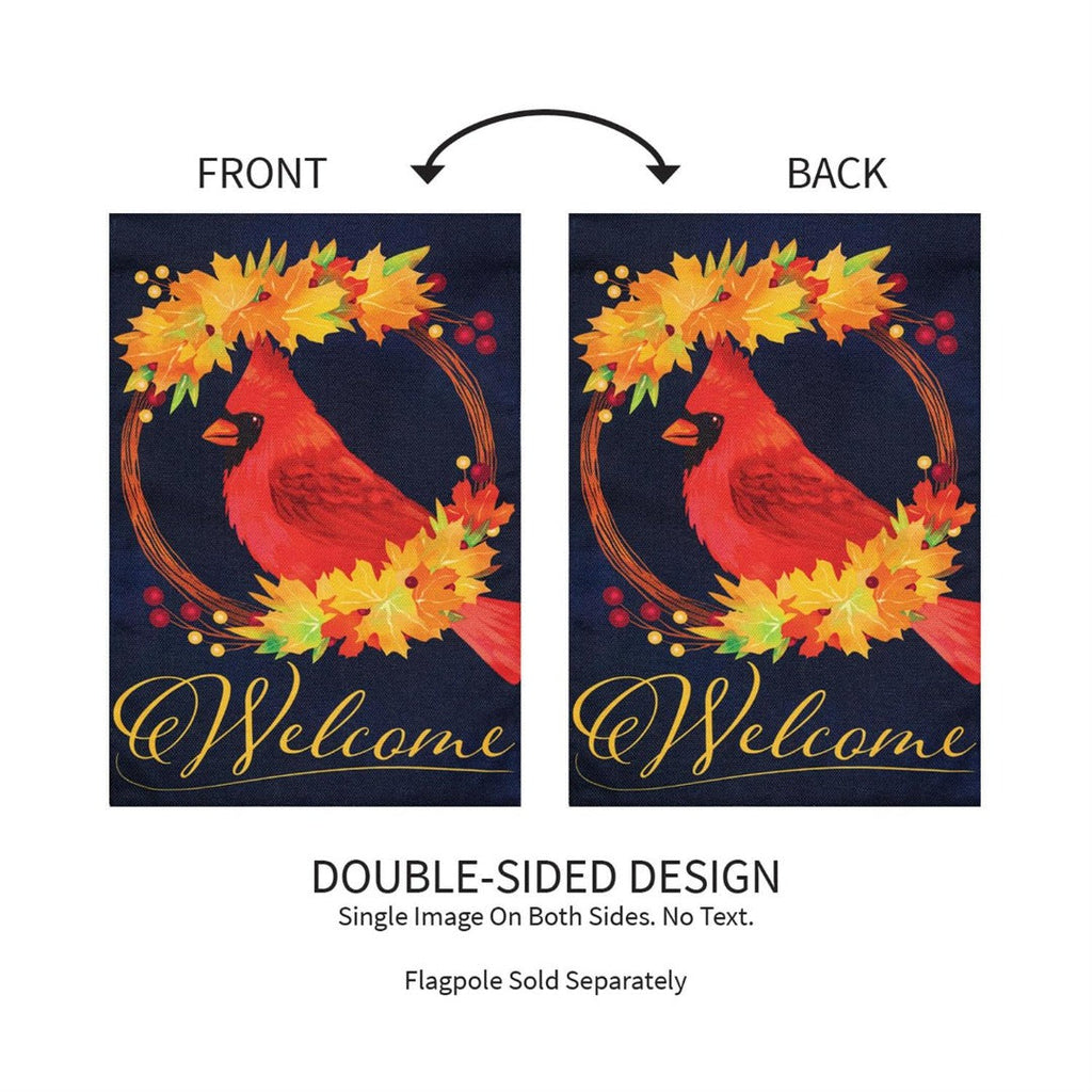 Fall Cardinal Wreath 2-Sided Burlap Garden Flag | 12.5" x 18"