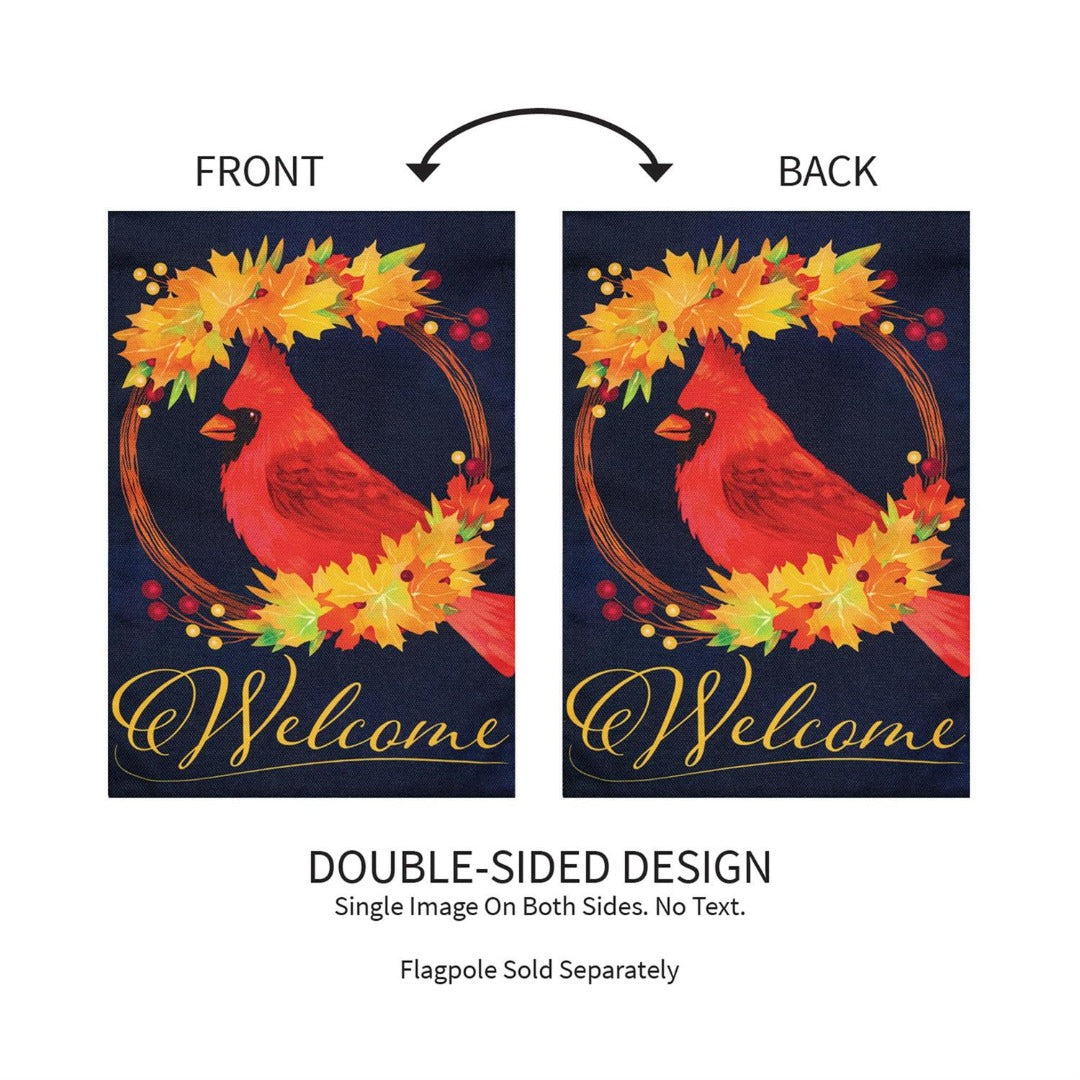 Fall Cardinal Wreath 2-Sided Burlap Garden Flag | 12.5" x 18"