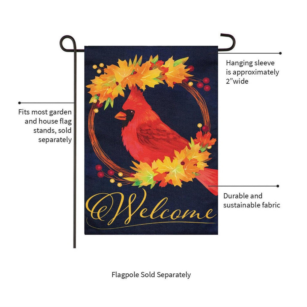 Fall Cardinal Wreath 2-Sided Burlap Garden Flag | 12.5" x 18"