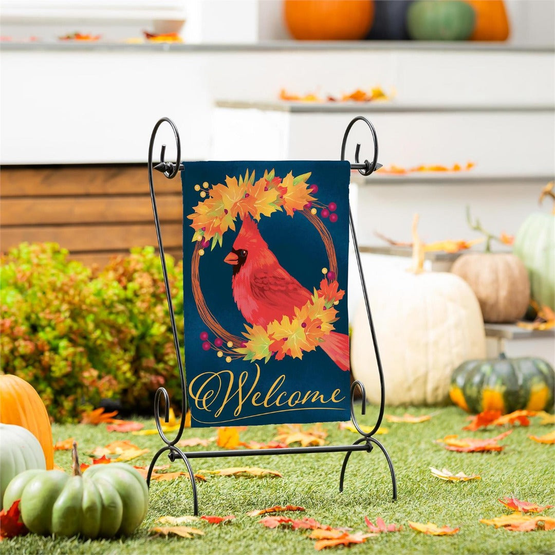 Fall Cardinal Wreath 2-Sided Burlap Garden Flag | 12.5" x 18"
