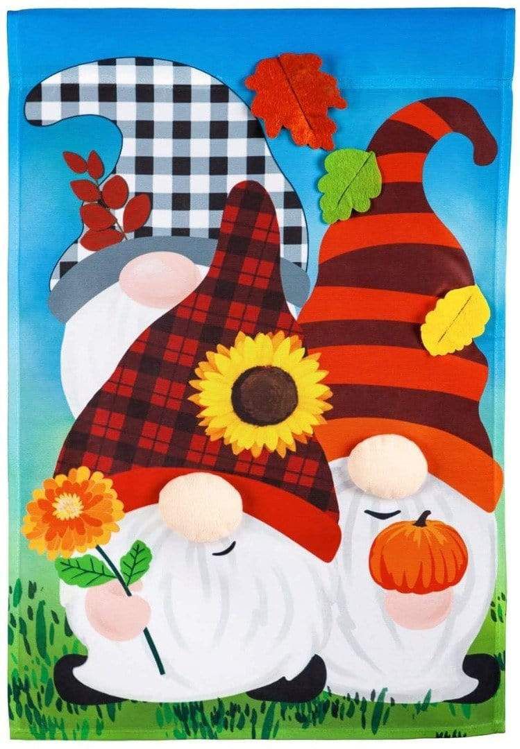 Fall Gnome Trio Garden Flag 2 Sided Applique Autumn
