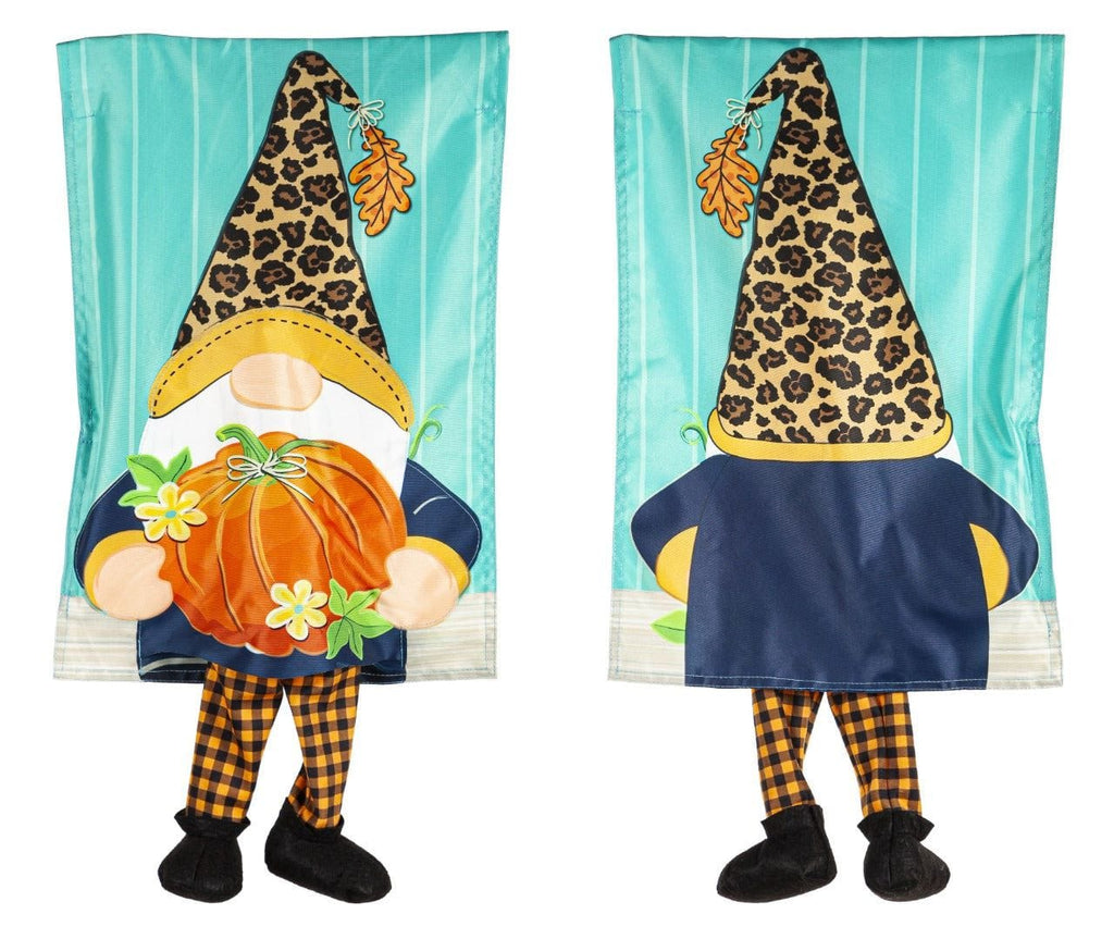 Fall Gnome With Pumpkin Kickin Garden Flag 2 Sided Applique