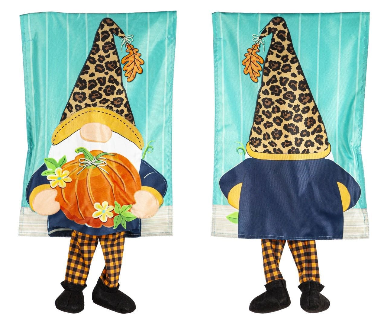 Fall Gnome With Pumpkin Kickin Garden Flag 2 Sided Applique