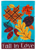Fall In Love Plaid Leaves Garden Flag 2 Sided Applique Autumn