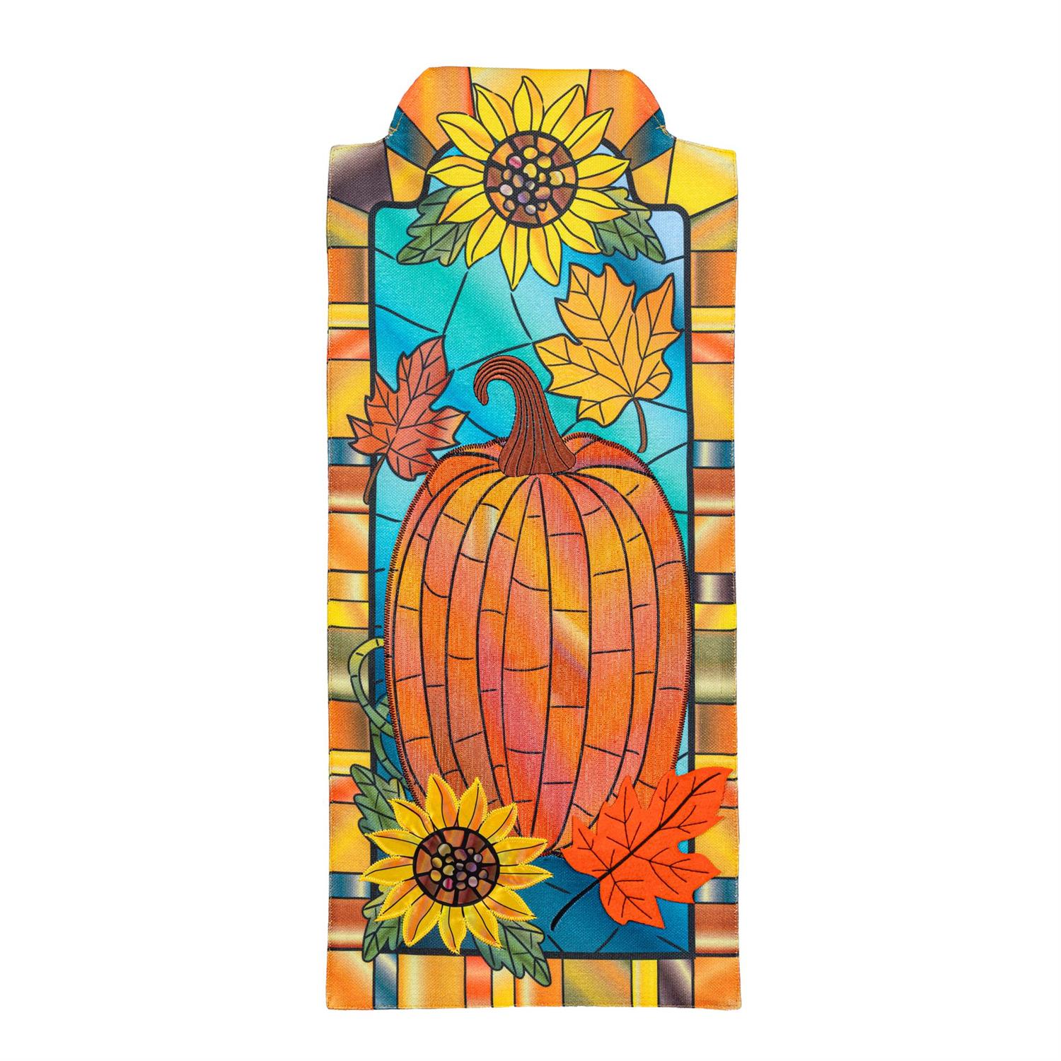 Fall Pumpkin Stained Glass 2 Sided Long Garden Flag