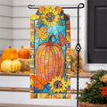 Fall Pumpkin Stained Glass 2 Sided Long Garden Flag