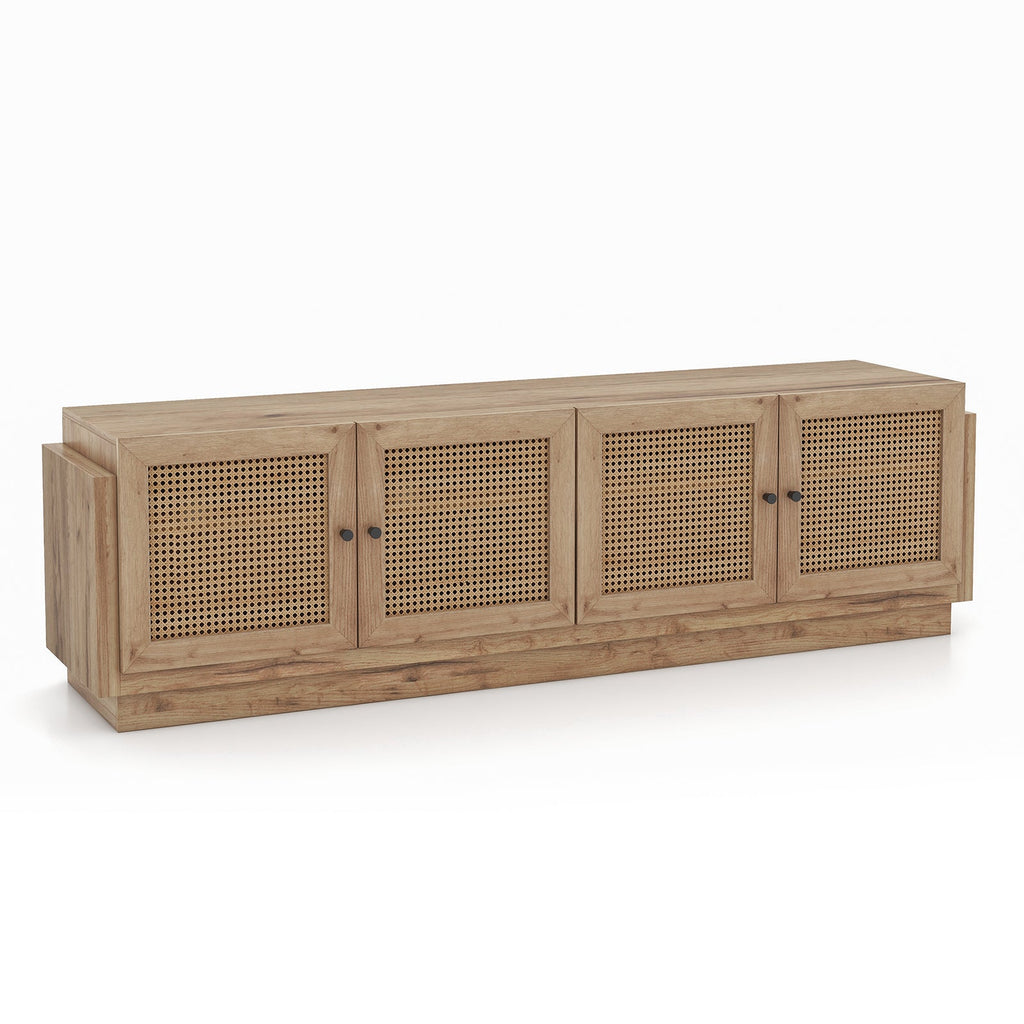 Farmhouse TV Stand for TVs up to 75 Inches with 2 Cabinets-Oak