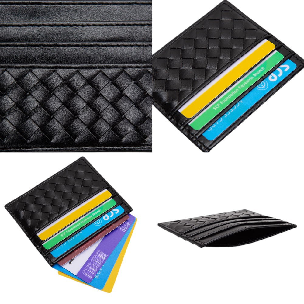 Faux Leather Basket Weave Card Holder Wallet