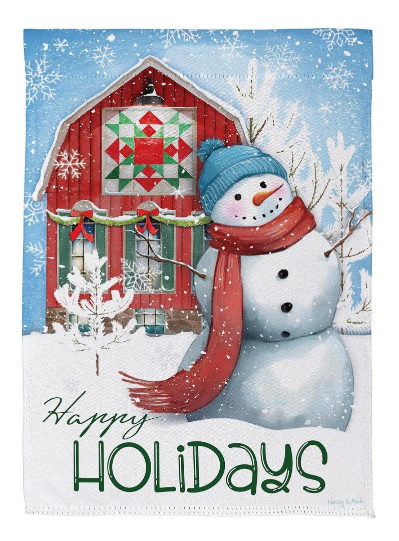 Festive Farm Snowman 2 Sided Garden Flag
