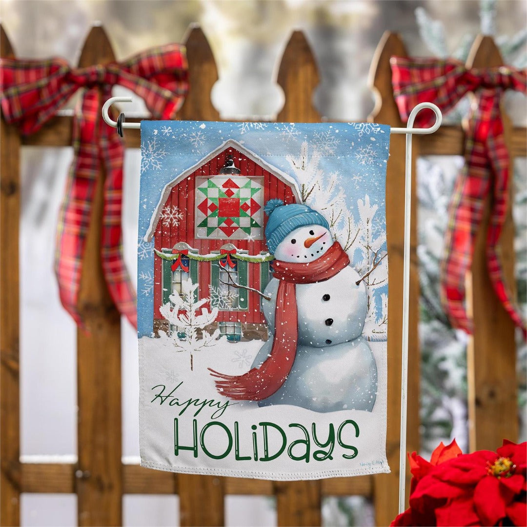 Festive Farm Snowman 2 Sided Garden Flag