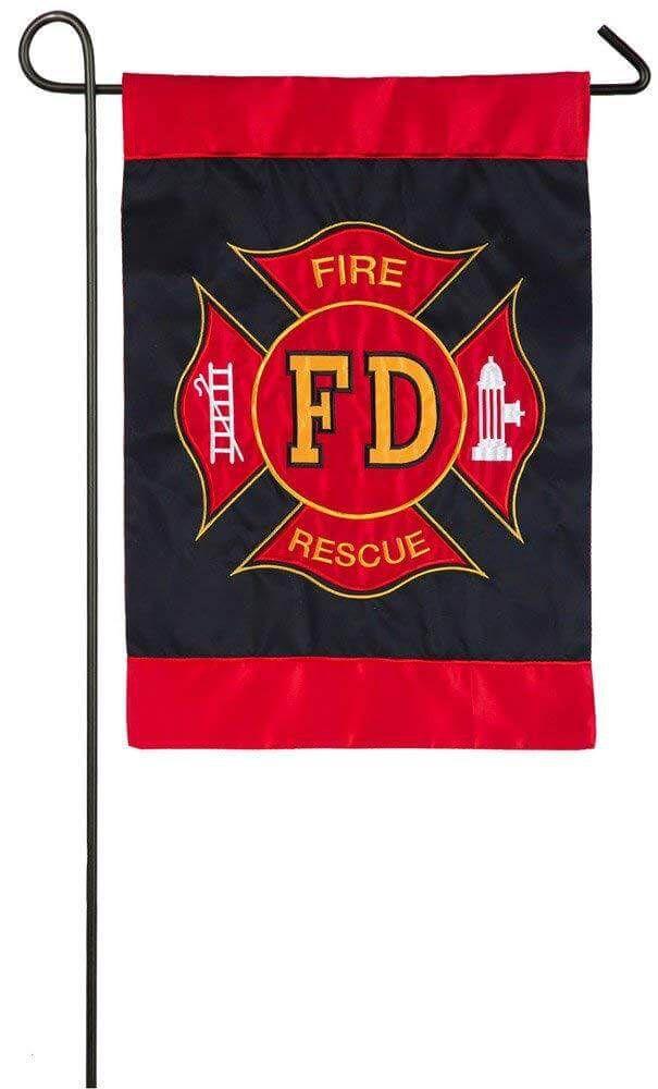 Firefighter Garden Flag 2 Sided Applique Fireman