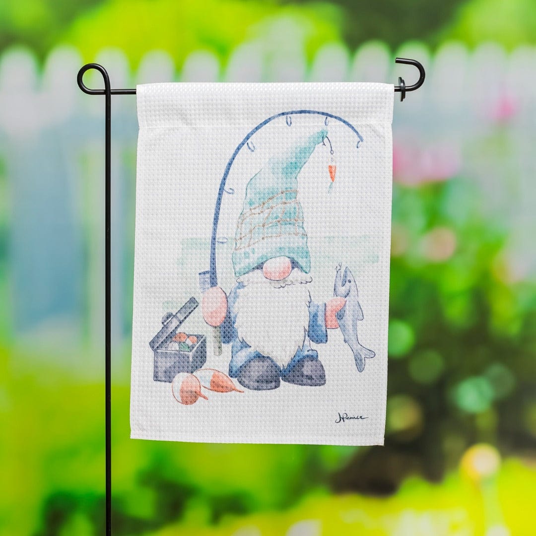 Fishing Gnome Garden Flag 2 Sided Waffle